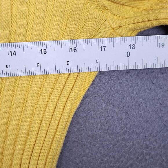 Lauren Ralph Lauren Sweater Womens XL Yellow Button Shoulder Faux Suede Patch - Picture 3 of 12